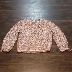 Lucky Brand Relaxed Orange and White 3/4 Sleeve Blouse